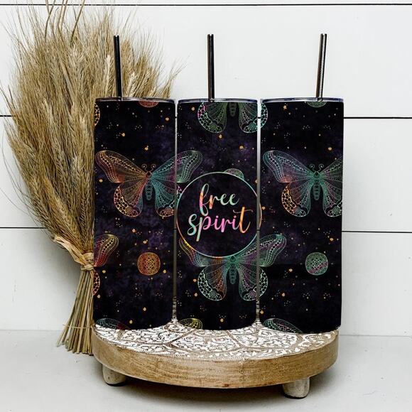 Free Spirit Butterfly 20oz Tumbler With Metal Straw - Picture 2 of 2